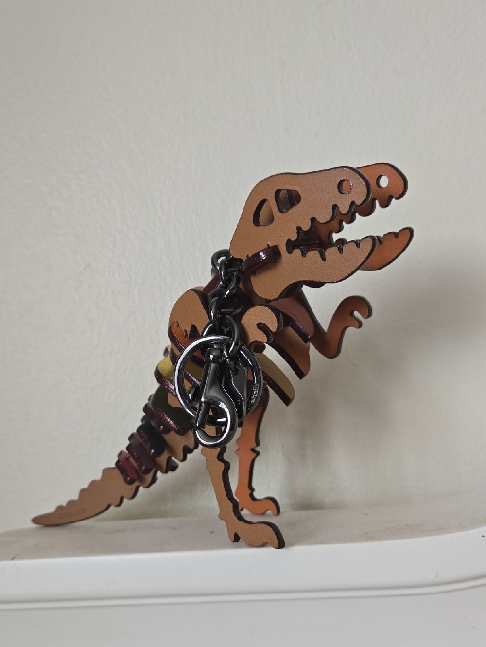 Leather T-Rex Key Charm Bag Accessory in Brown